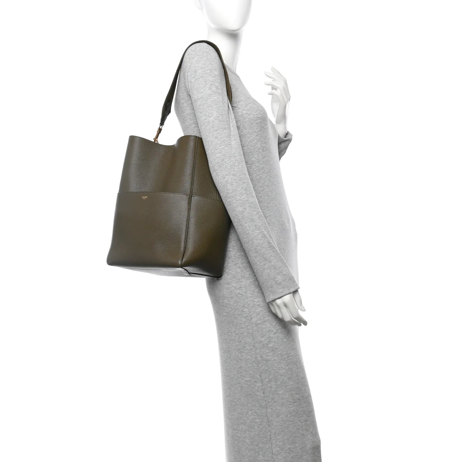 Soft Grained Calfskin Sangle Bucket Bag Light Khaki