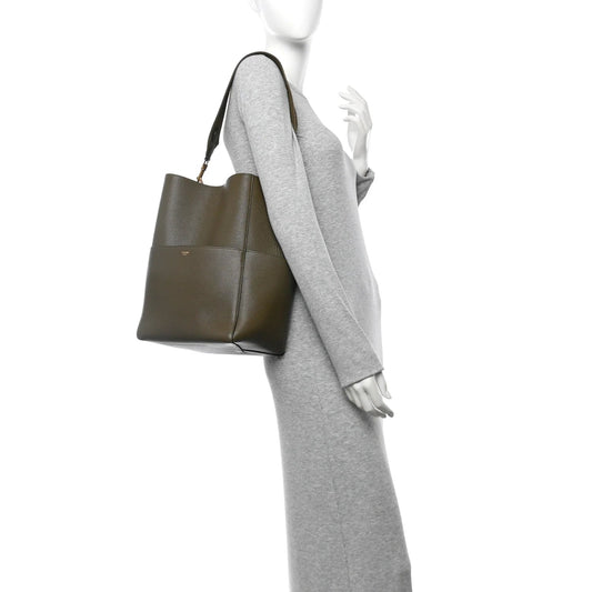 Soft Grained Calfskin Sangle Bucket Bag Light Khaki