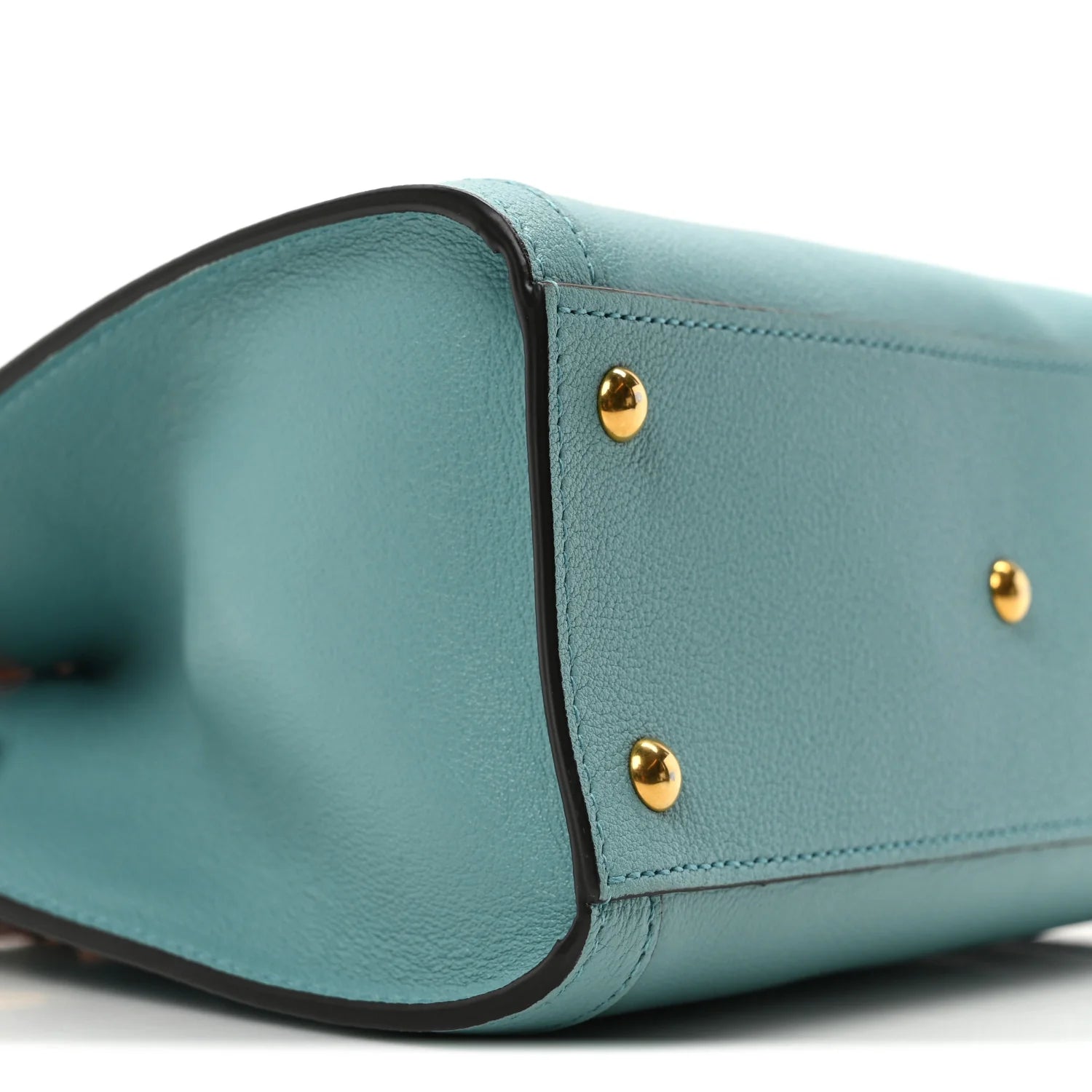 Textured Dollar Calfskin Web Mini Diana Tote Bag Dusty Azure Deep Orange