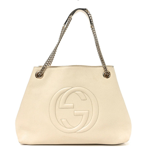 Pebbled Calfskin Medium Soho Chain Shoulder Bag off White