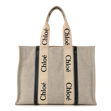 Cotton Calfskin Large Woody Ribbon Tote White Blue