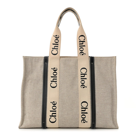 Cotton Calfskin Large Woody Ribbon Tote White Blue