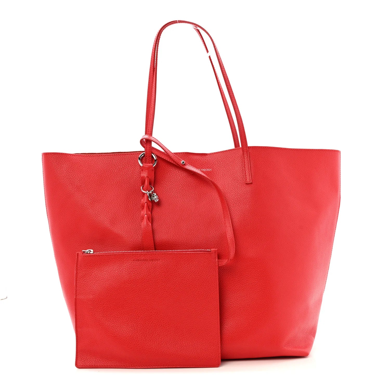 Grained Calfskin Skull Open Shopper Tote Red
