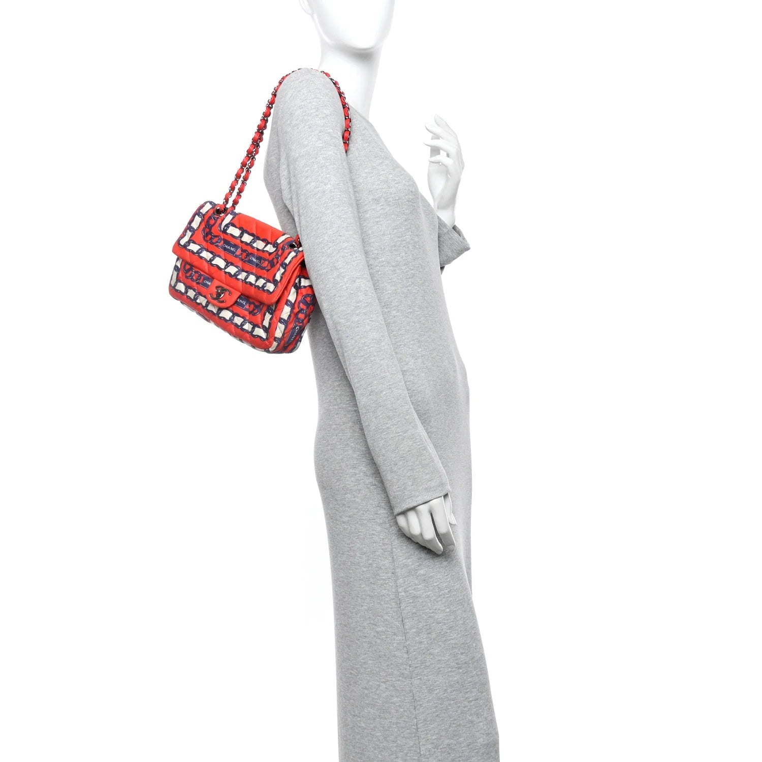 Silk Chain Printed Medium Single Flap Red