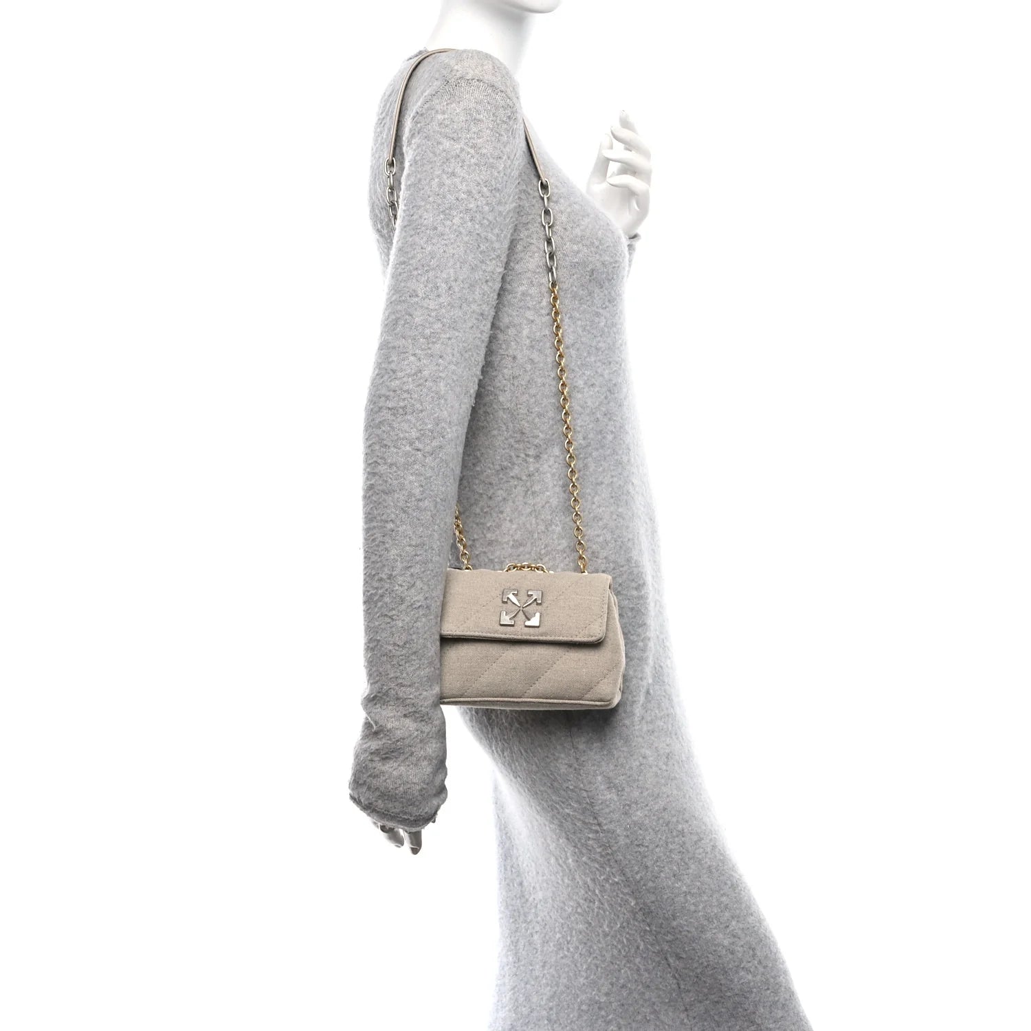 Linen Diagonal Quilted Jackhammer 17 Shoulder Bag Beige