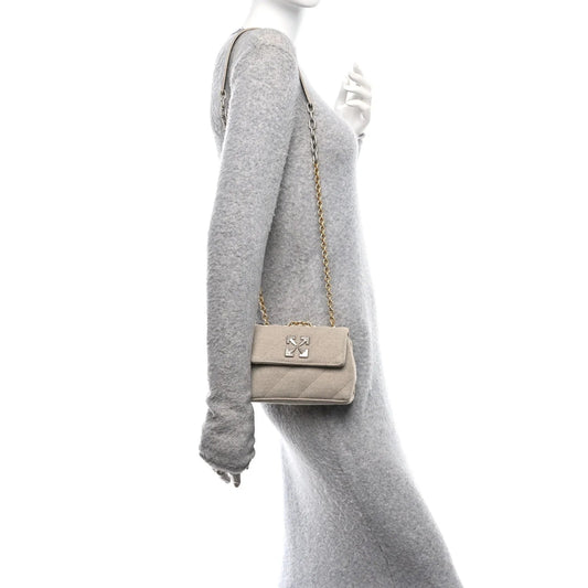 Linen Diagonal Quilted Jackhammer 17 Shoulder Bag Beige