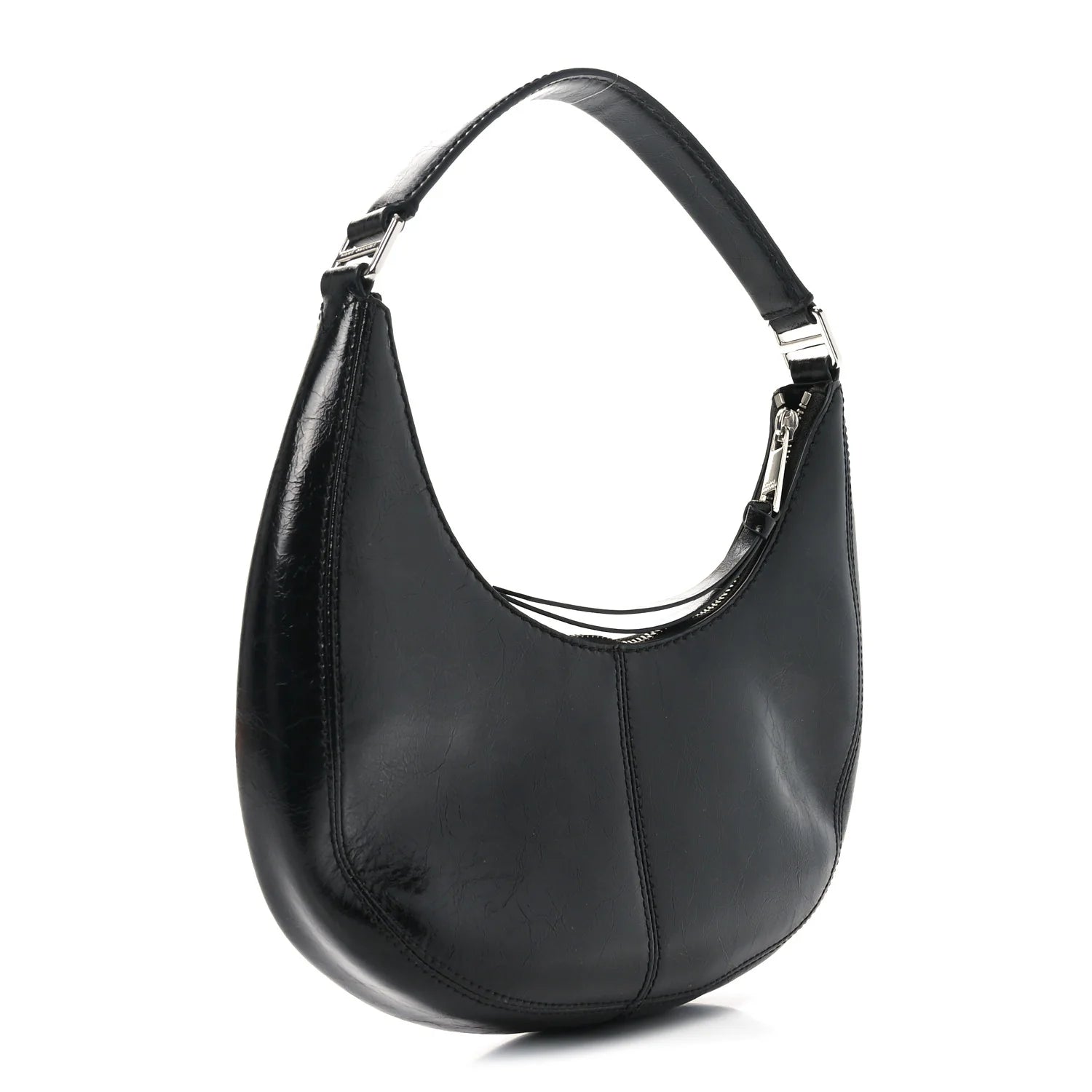 Crinkled Calfskin Cruiser Crescent Bag Black