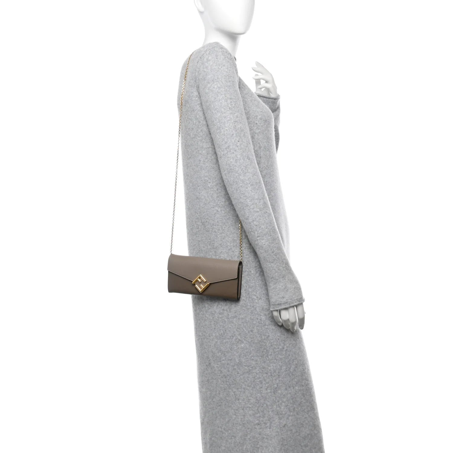 Vitello King Cruise FF Diamonds Continental Envelope Wallet on Chain Truffle Dove