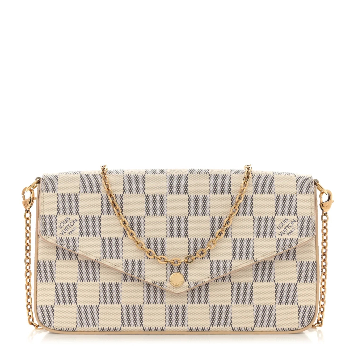 Damier Azur Pochette Felicie Chain Wallet Rose Ballerine