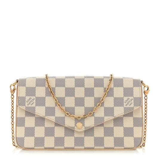 Damier Azur Pochette Felicie Chain Wallet Rose Ballerine