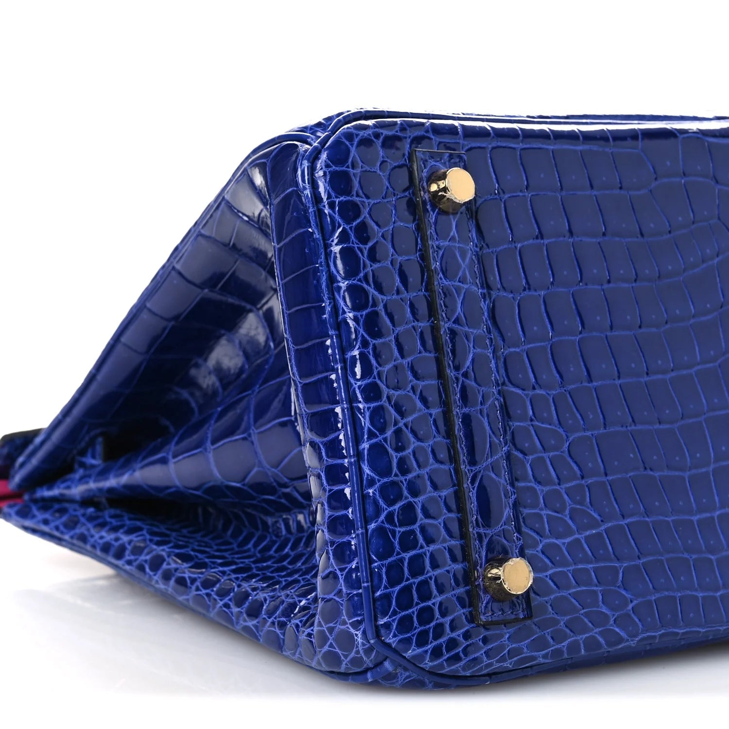 Shiny Porosus Crocodile Horseshoe Birkin 30 Bleu Electrique Magnolia