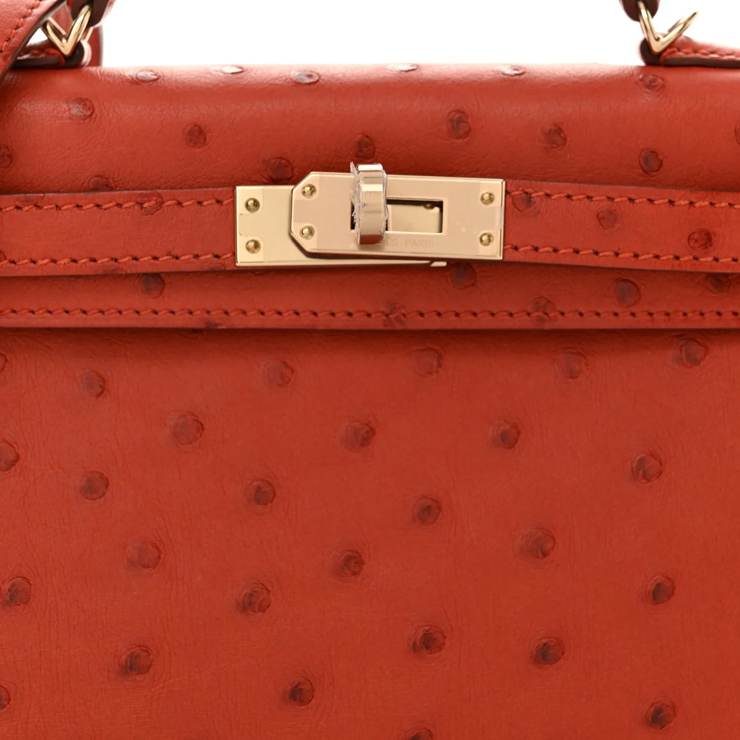 Ostrich Horseshoe Kelly Sellier Mini 20 Cuivre Rose Extreme