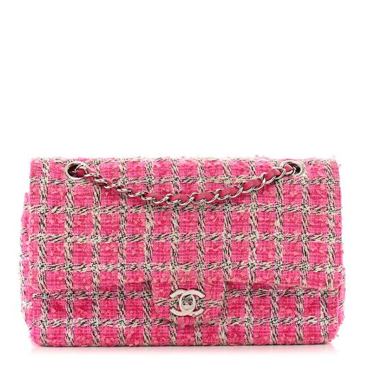 Tweed Quilted Medium Double Flap Hot Pink