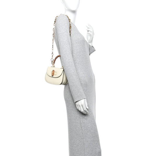 Patent Crystal Mini Bamboo 1947 Top Handle Chain Bag White