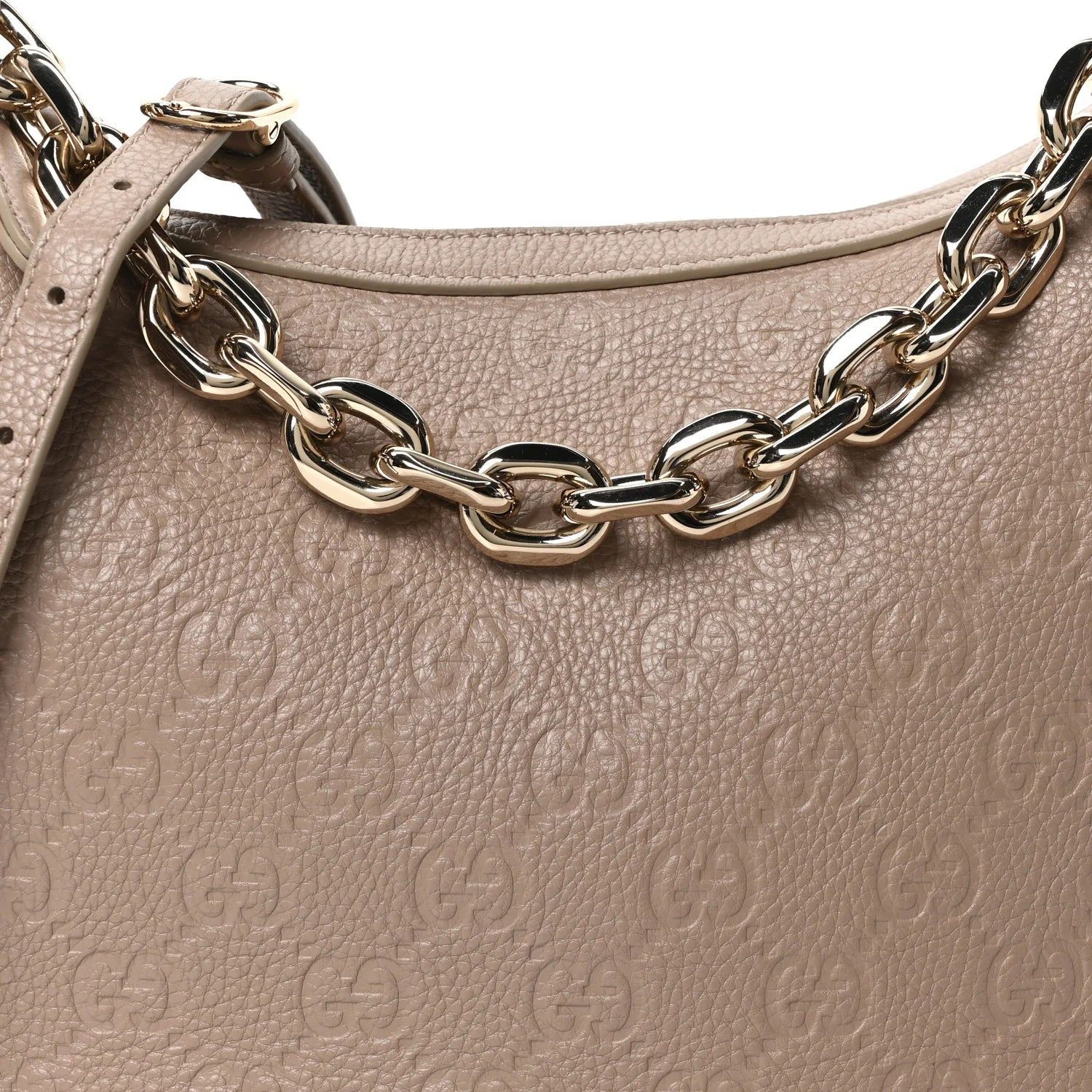 Grainy Calfskin GG Embossed Emblem Large Half Moon Shoulder Bag Taupe