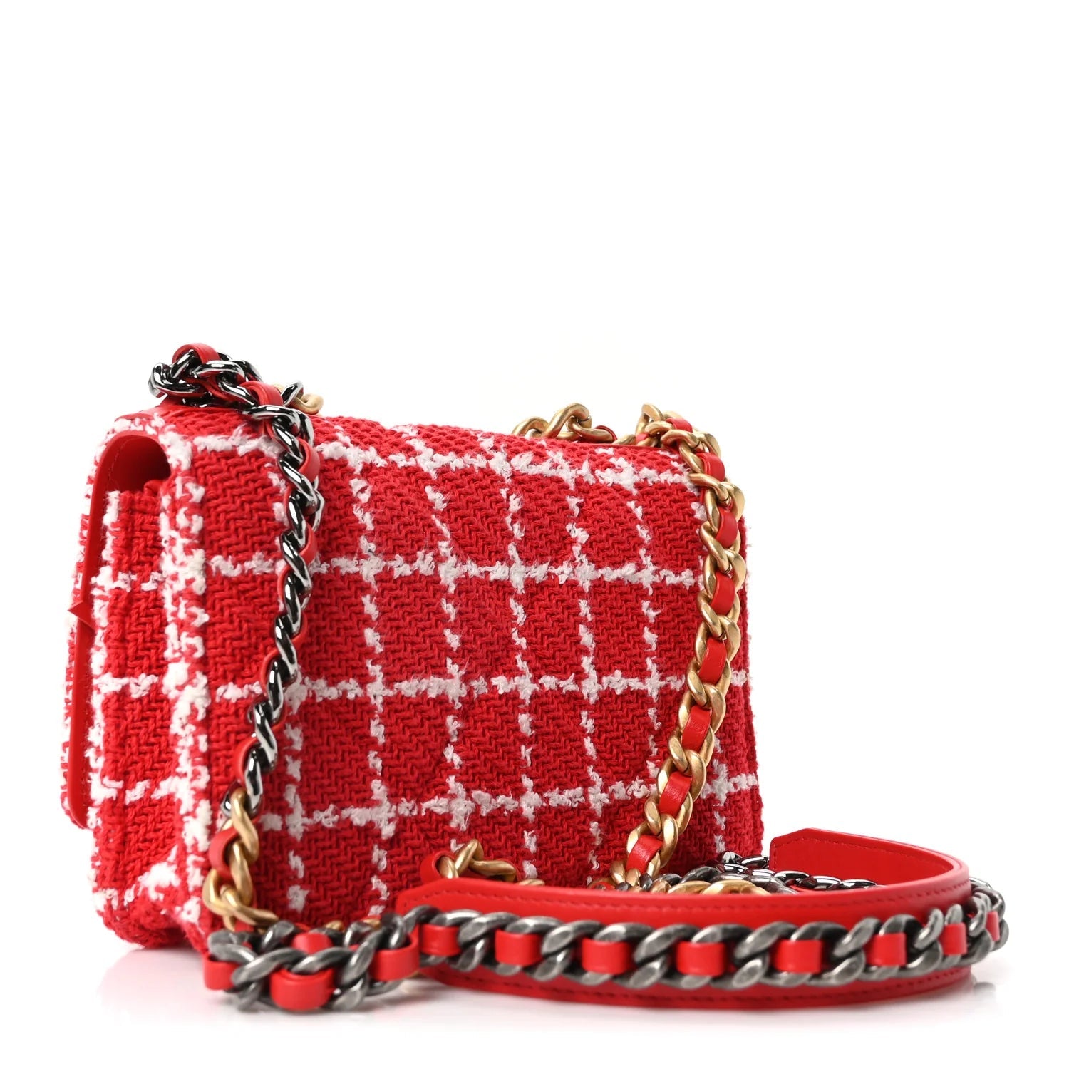 Tweed Quilted  19 Wallet on Chain WOC Red White