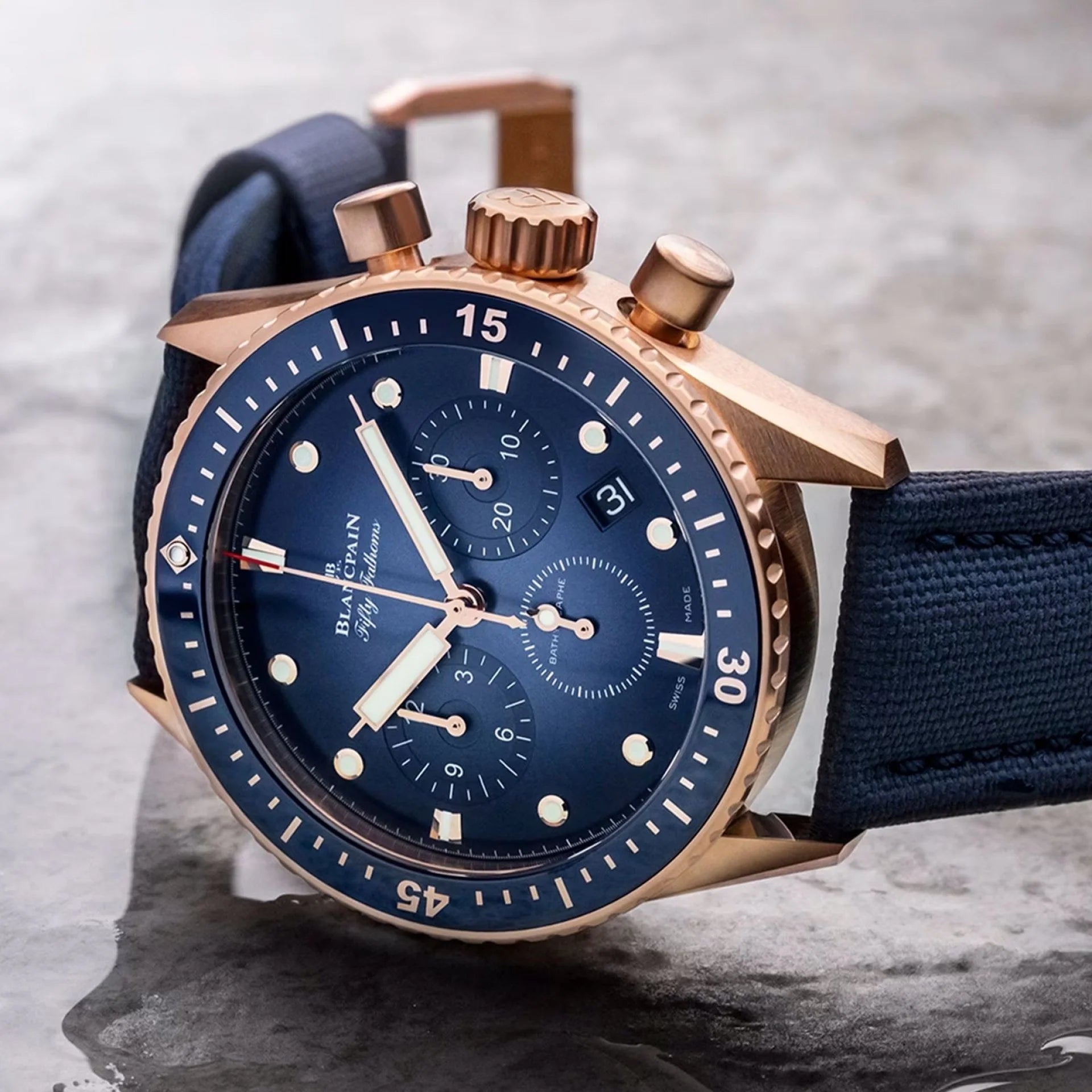 Unworn  Fifty Fathoms Bathyscaphe Chronographe Flyback, 18K Red Gold, 43Mm, Ref# 5200-3640-O52A, Box and Papers