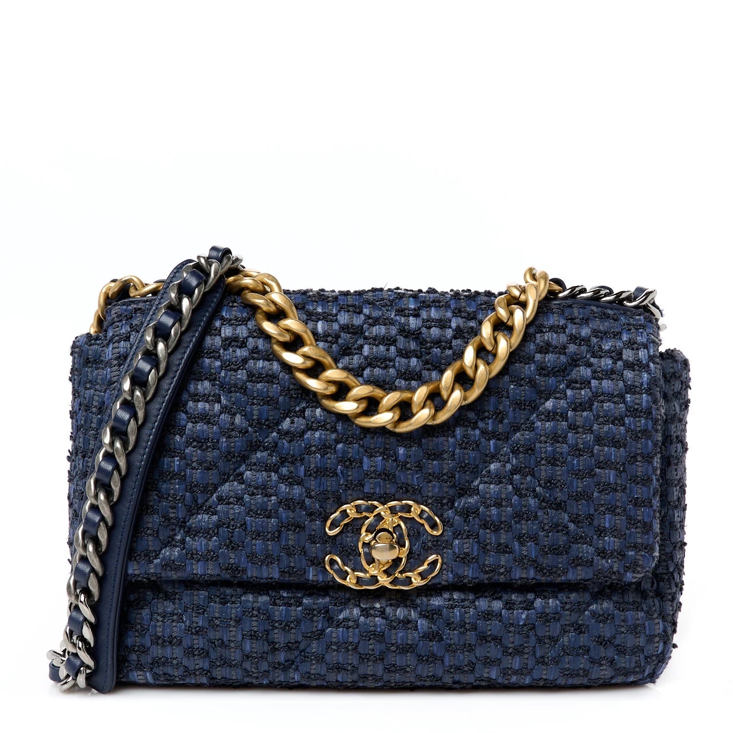 Raffia Tweed Quilted Medium  19 Flap Navy