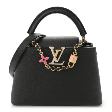 Taurillon Enamel Flower Padlock Chain Capucines BB Black