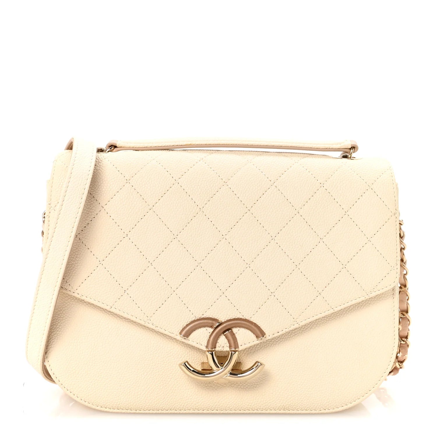 Grained Calfskin Quilted Medium Cuba Top Handle Flap Ivory