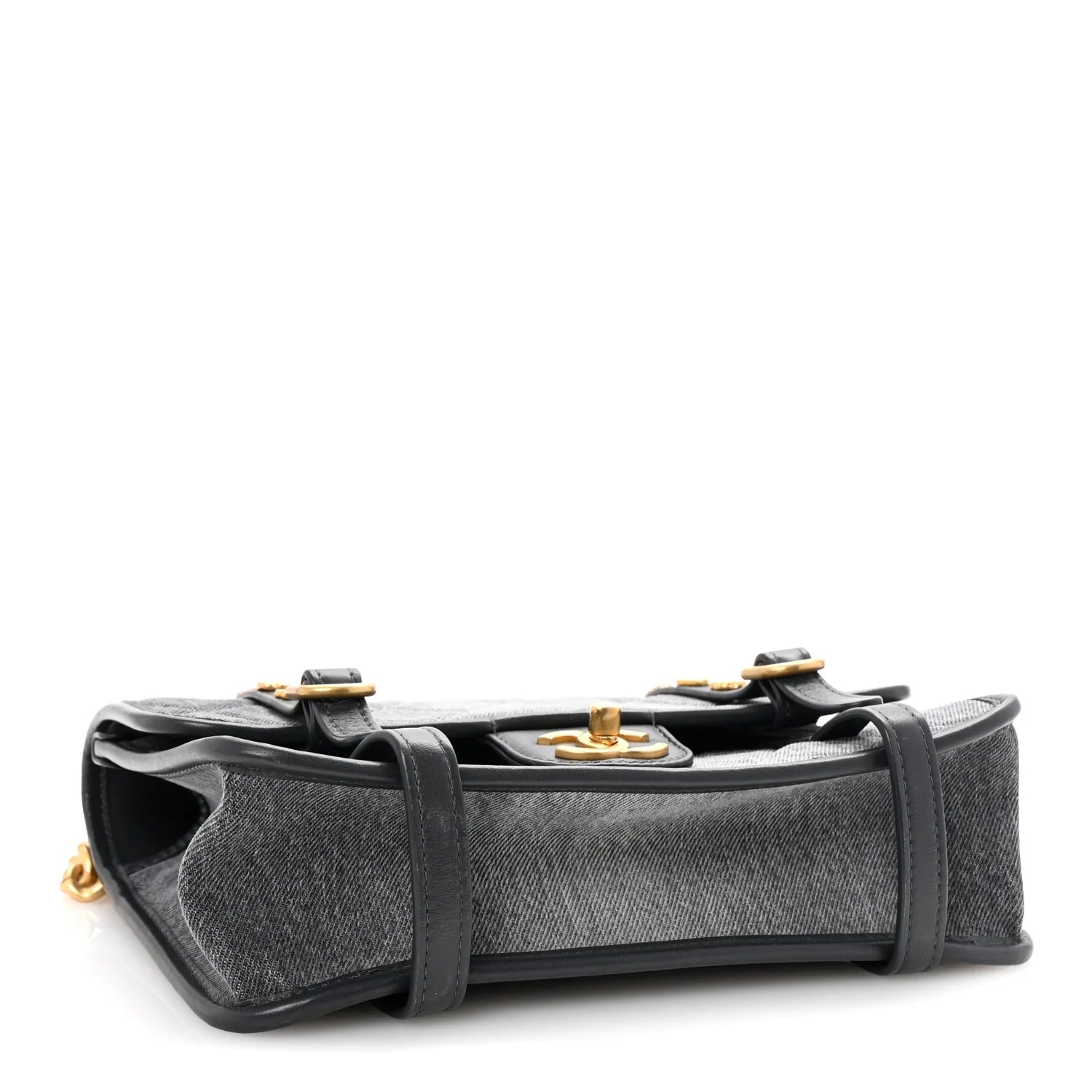 Washed Denim Quilted Messenger Flap Black