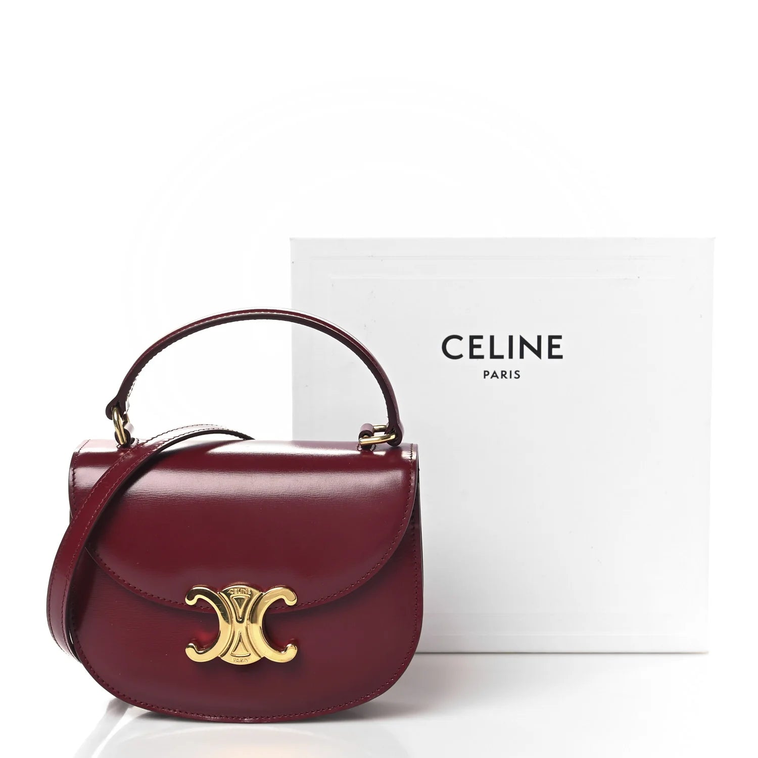 Shiny Calfskin Triomphe Mini Besace Clea Carmin