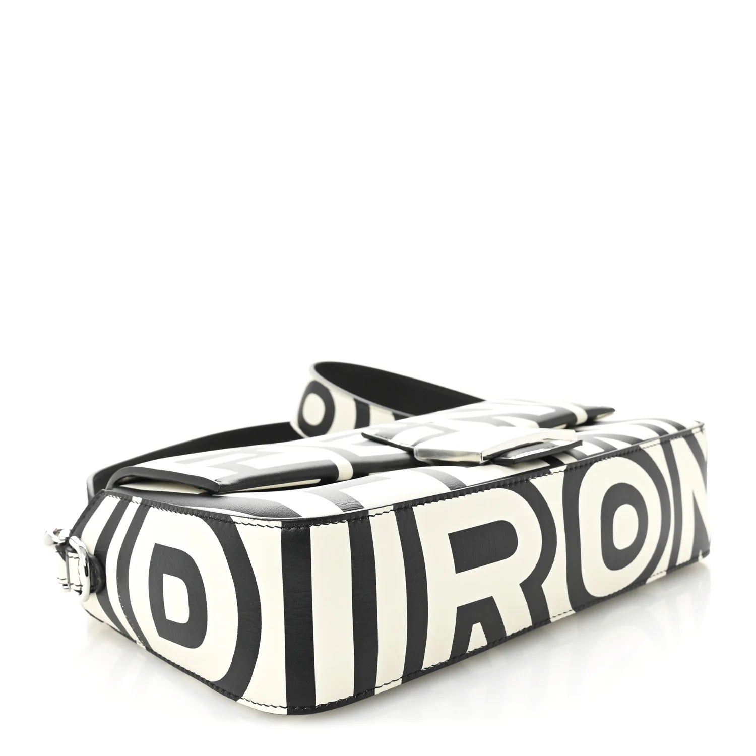 X MARC JACOBS Vitello Seta Logo Print Baguette White Black