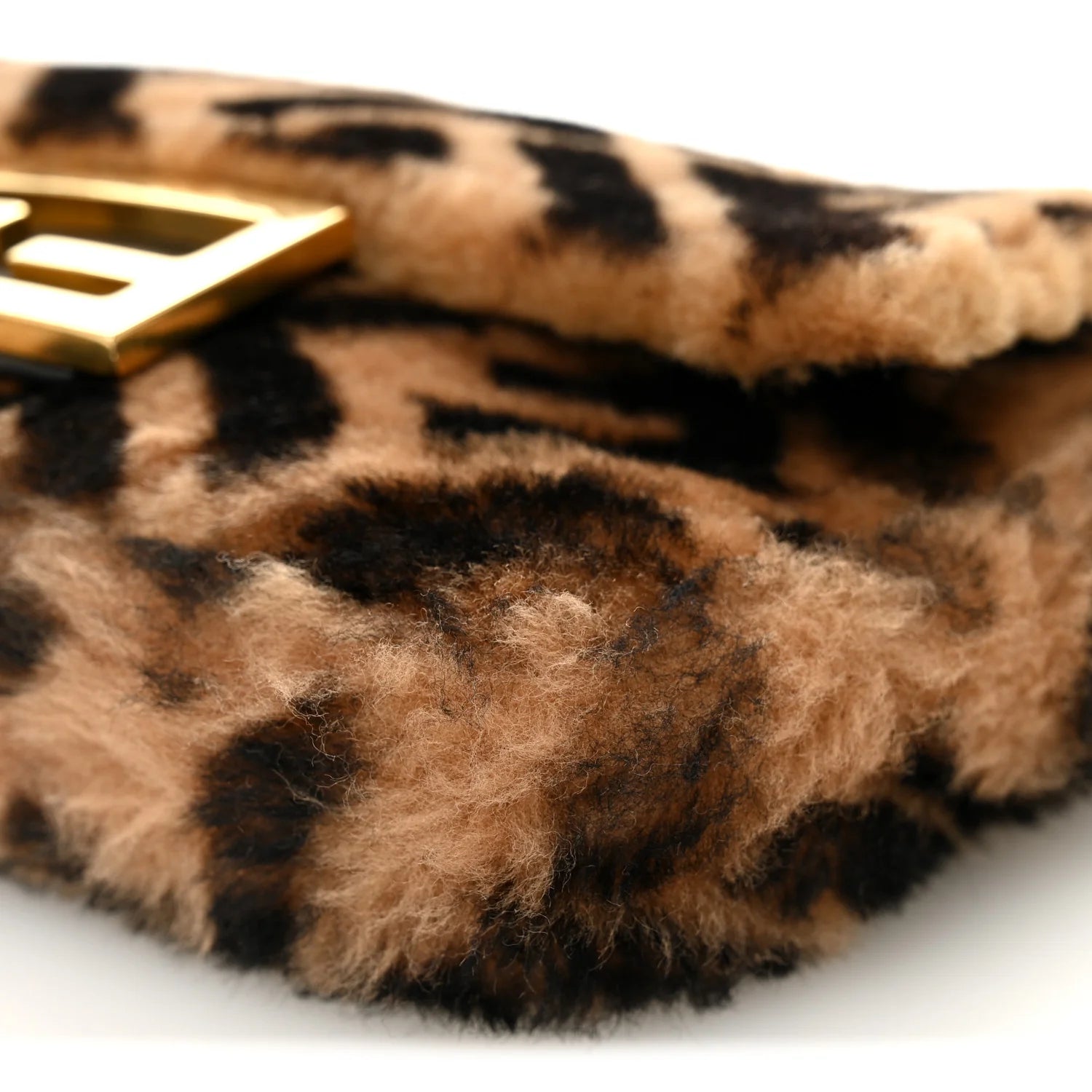 Shearling Vitello Dolce Macro FF 1974 Mini Baguette Tobacco Black