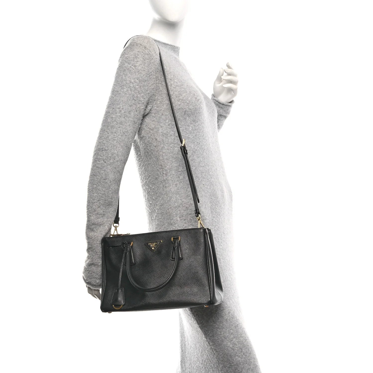 Saffiano Small Galleria Double Zip Tote Black