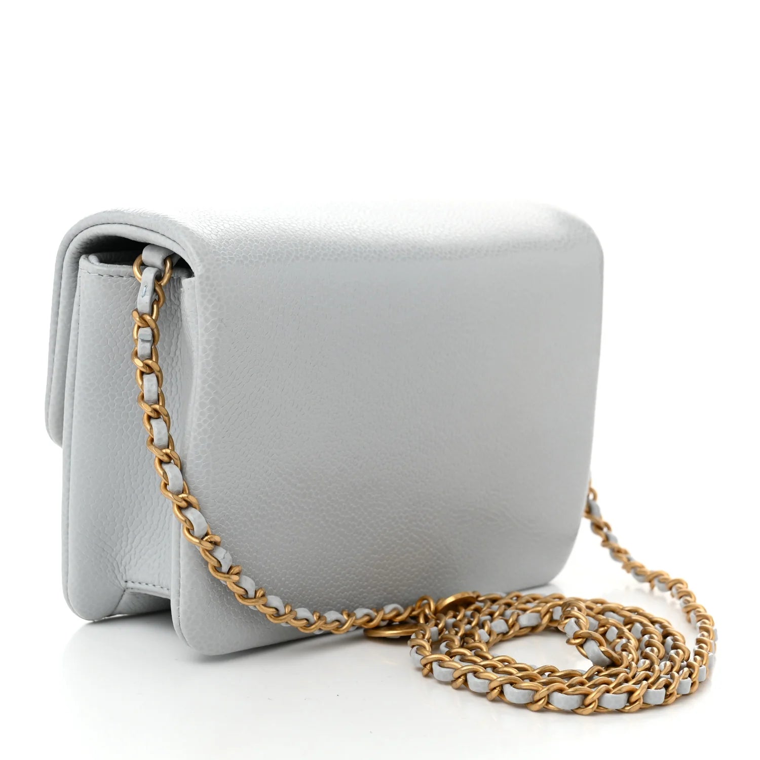 Shiny Caviar Mini Flap Bag Light Blue