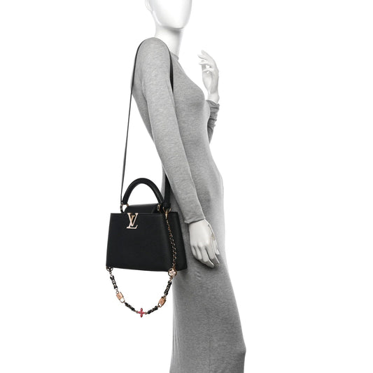 Taurillon Enamel Flower Padlock Chain Capucines BB Black