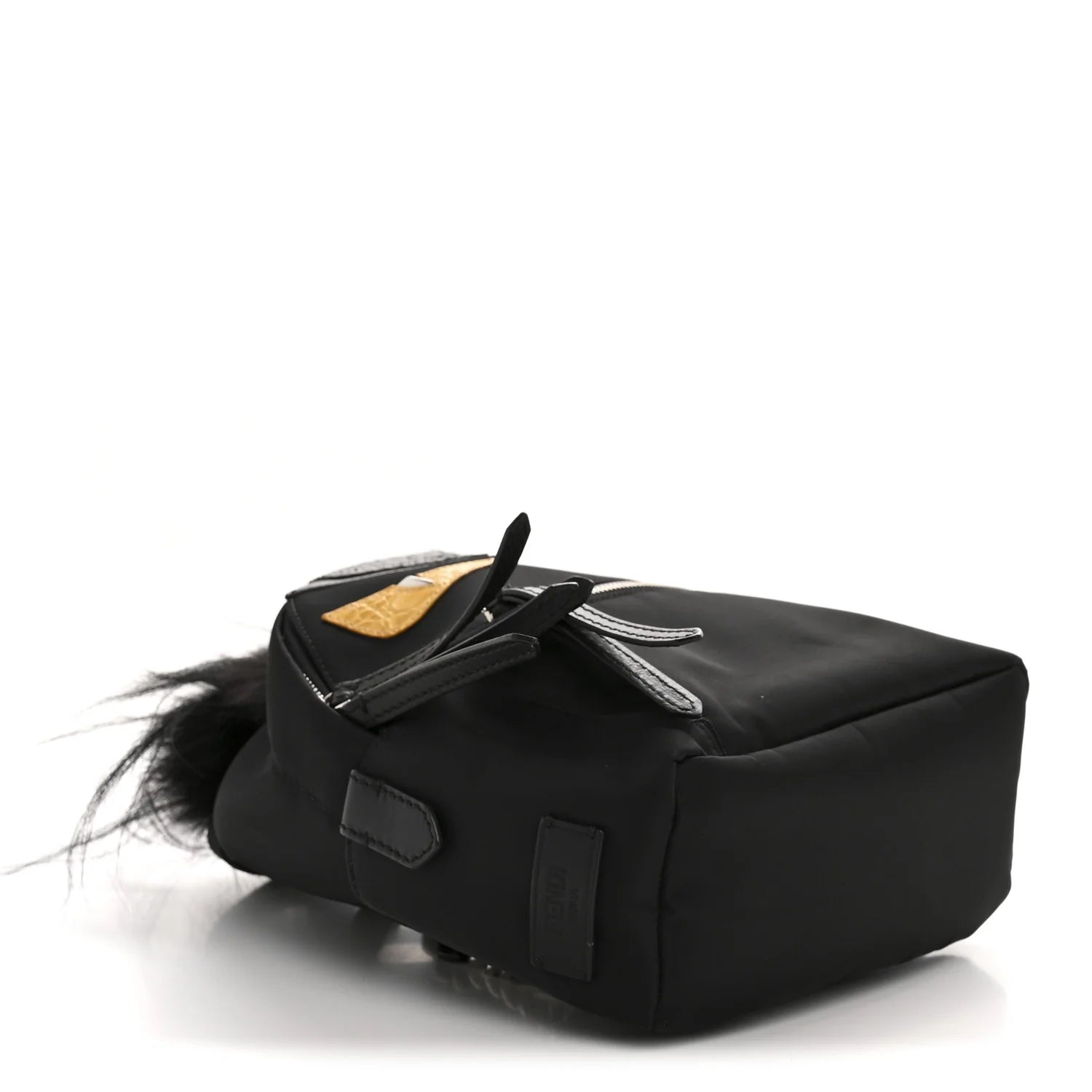 Nylon Vitello Dolce Goat Fox Fur Crocodile Monster Eyes Mini Backpack Black Sunflower