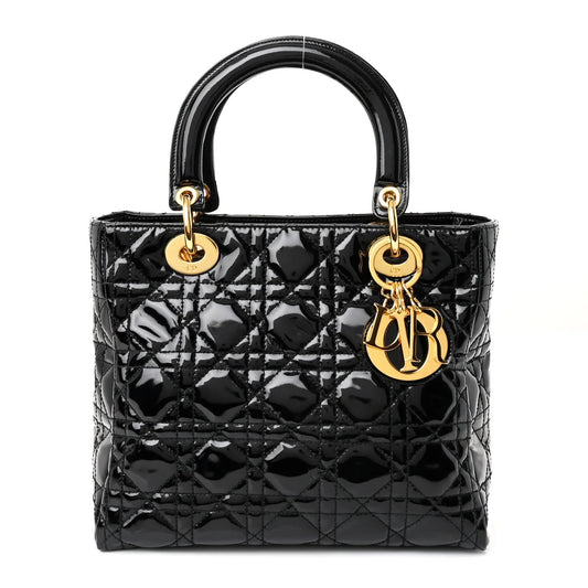 Patent Cannage Medium Lady Dior Black