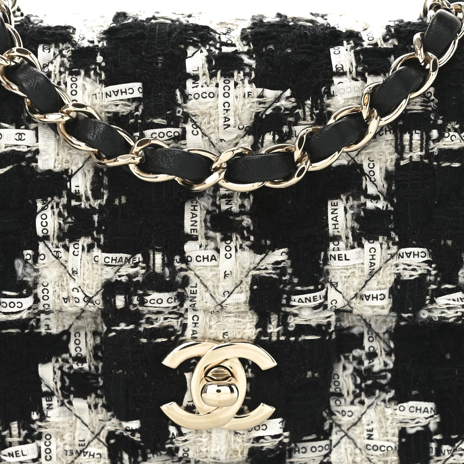 Tweed Quilted Mini Rectangular Flap Black Ecru White