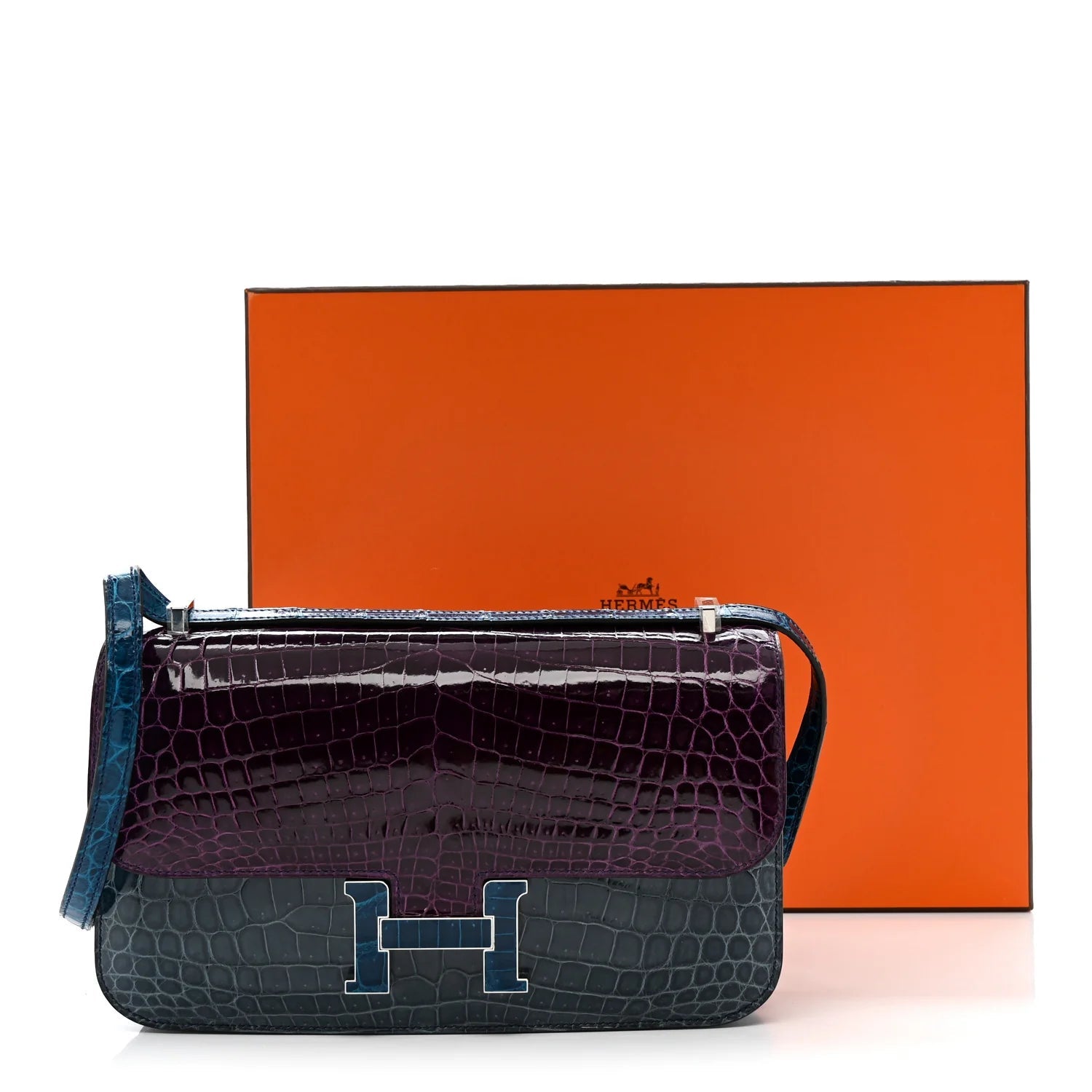 Shiny Niloticus Crocodile Constance Elan 25 Cassis Bleu Izmir Bleu Tempete