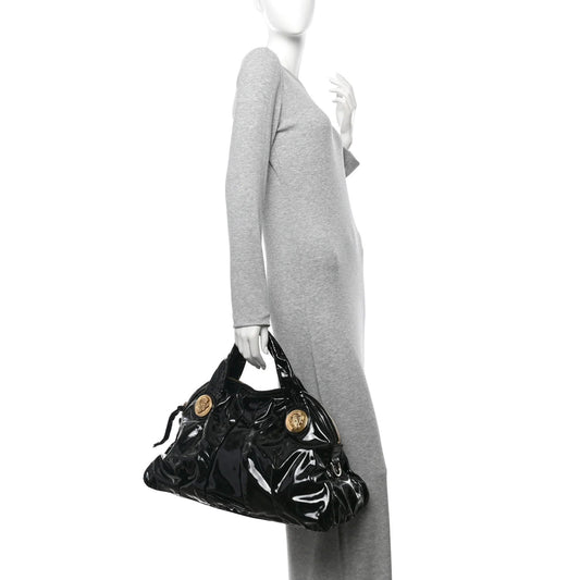 Patent Large Hysteria Top Handle Bag Black