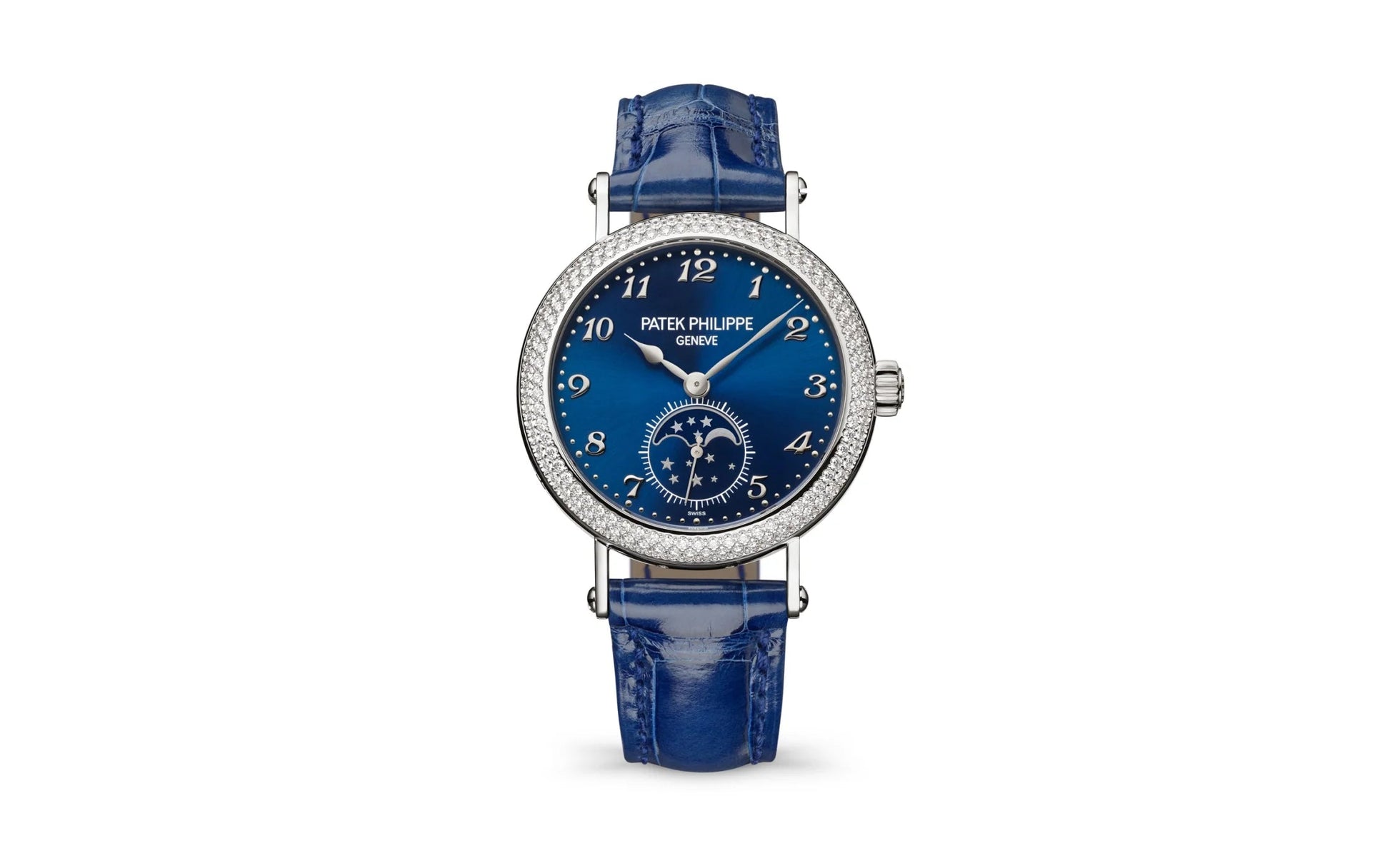 Complication Moon Phases, 18K White Gold with 132 (~1.09 Cts.) Brilliant-Cut Diamonds, 33Mm, Ref# 7121/200G-001