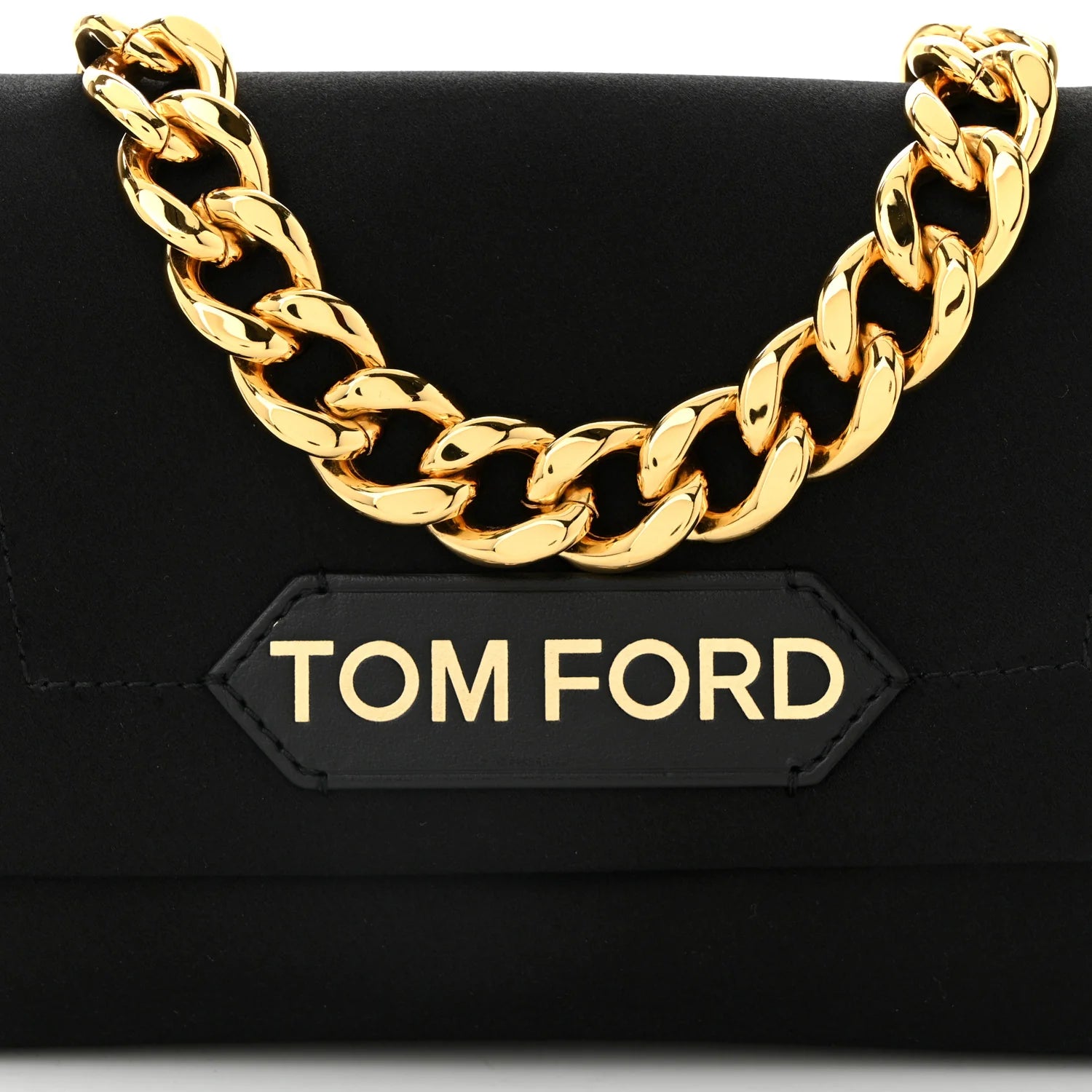 Satin Mini Label Chain Shoulder Bag Black