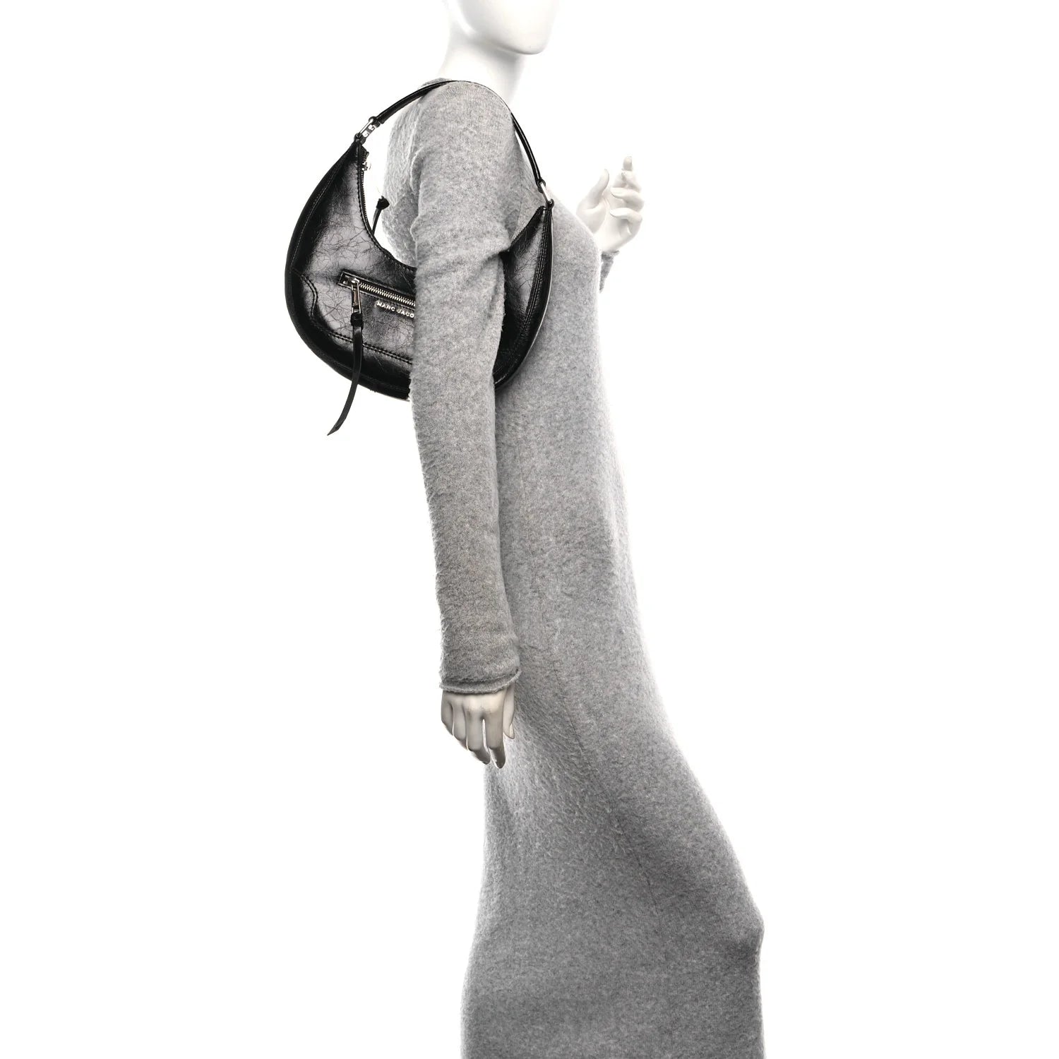 Crinkled Calfskin Cruiser Crescent Bag Black