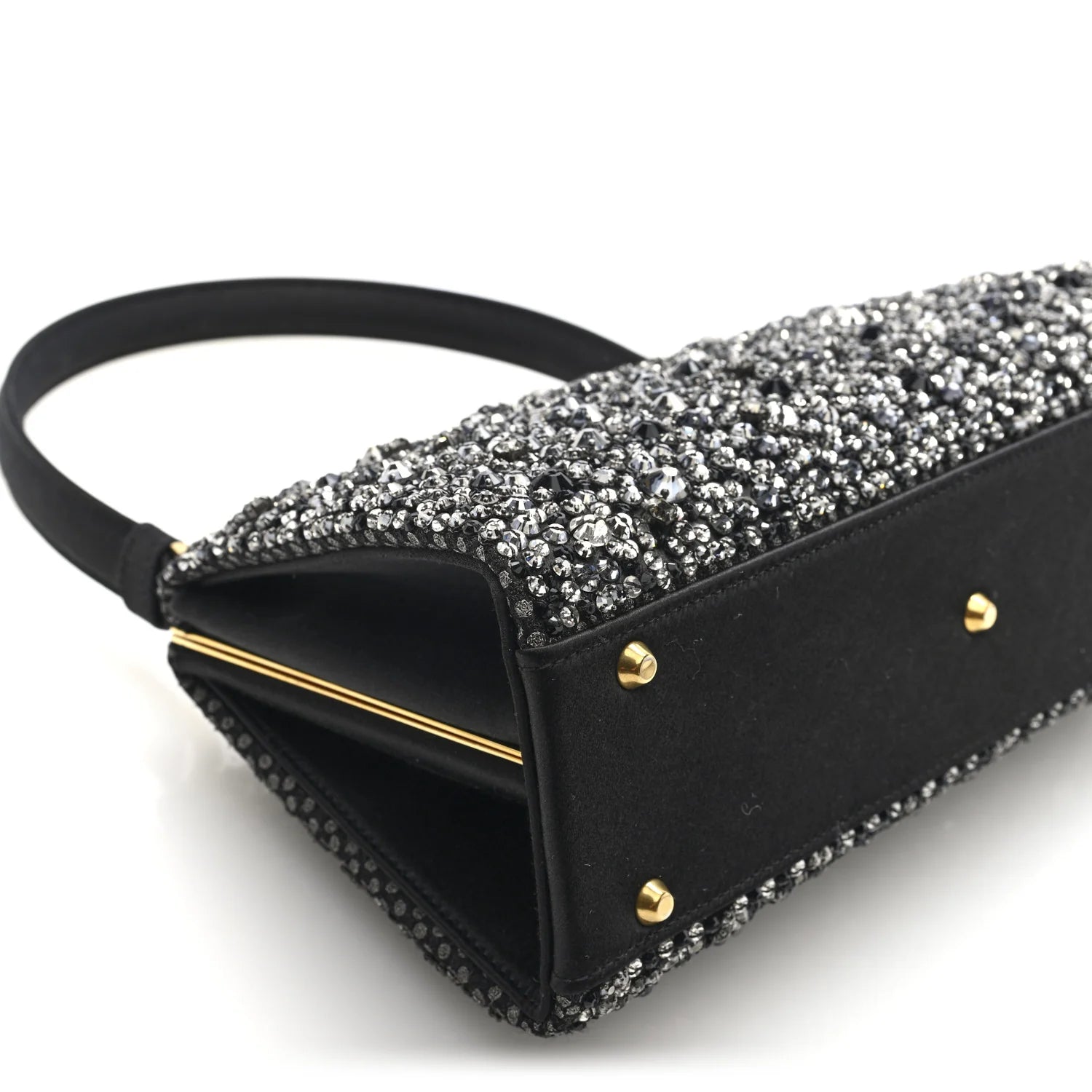 Satin Sequin Frame Bag Black