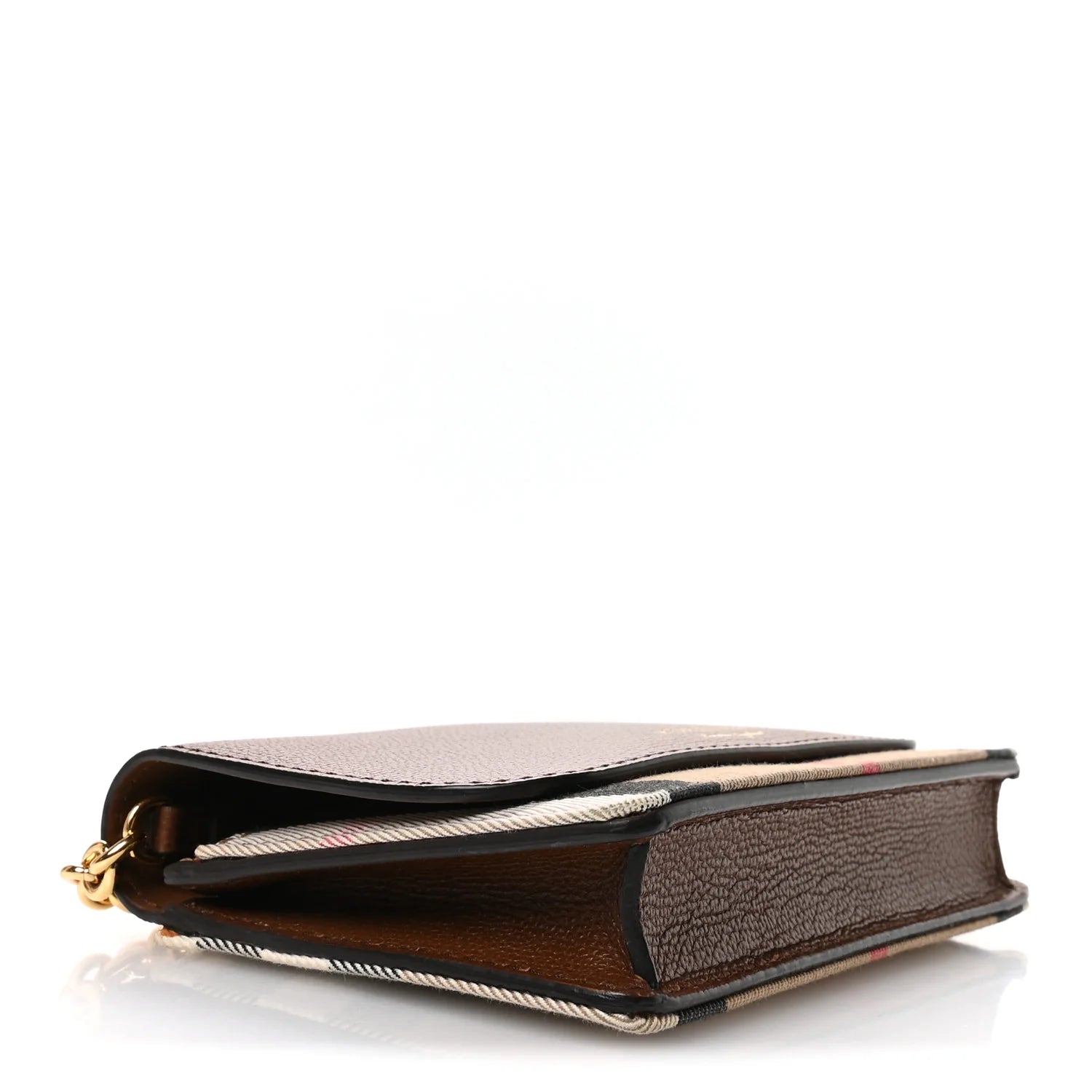 Grained Calfskin House Check Tartan Mix Hampshire Wallet on Chain Tan