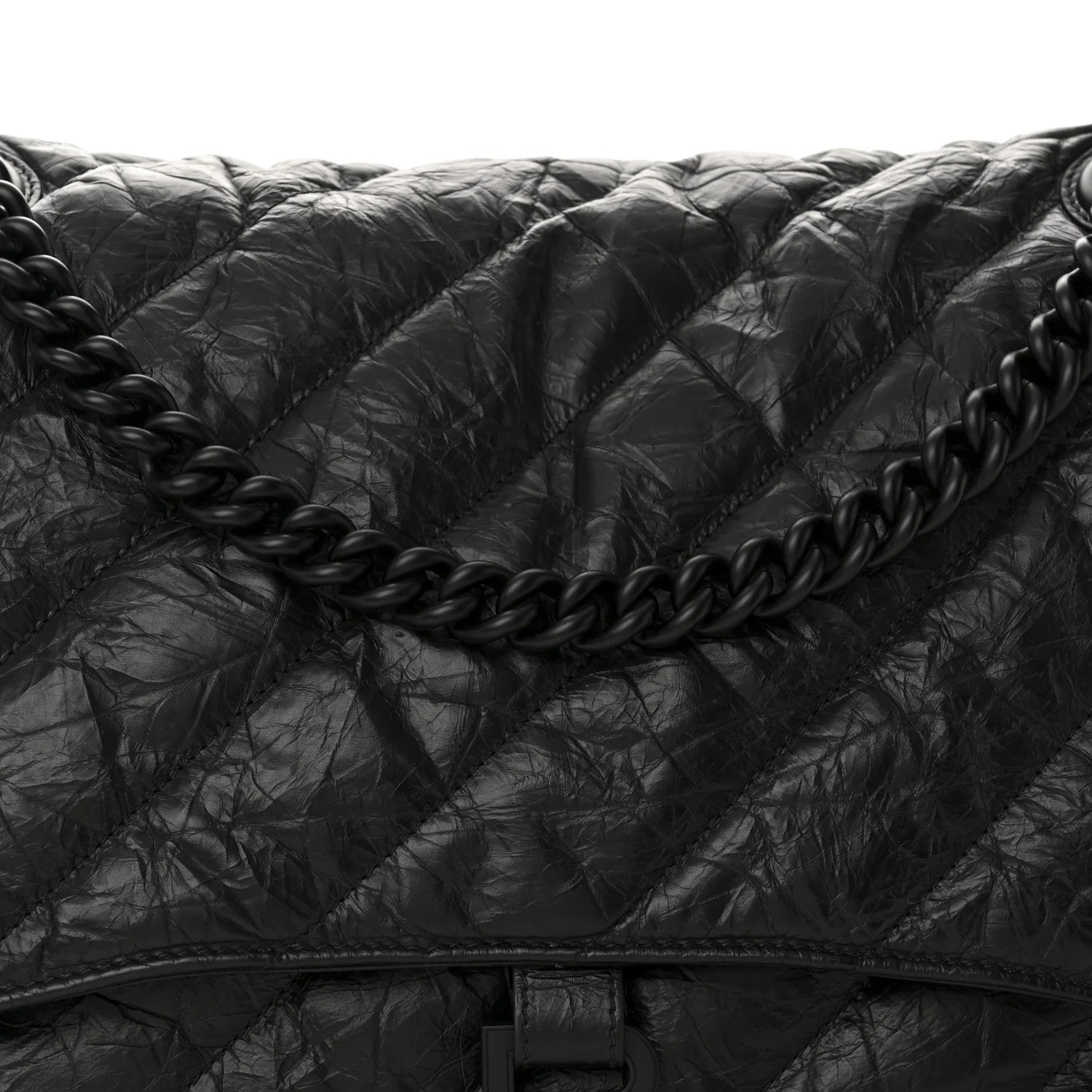Crushed Calfskin Quilted Matte Black Hardware Large Crush Chain Bag Black