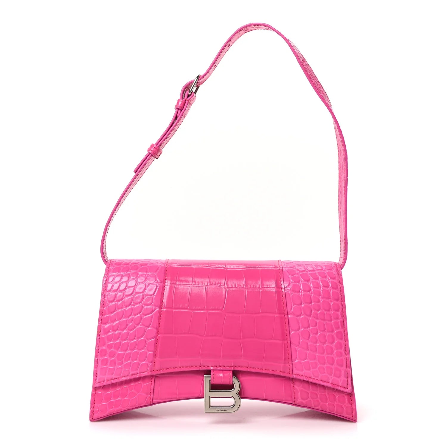 Shiny Calfskin Crocodile Embossed Small Hourglass Sling Shoulder Bag Fuchsia