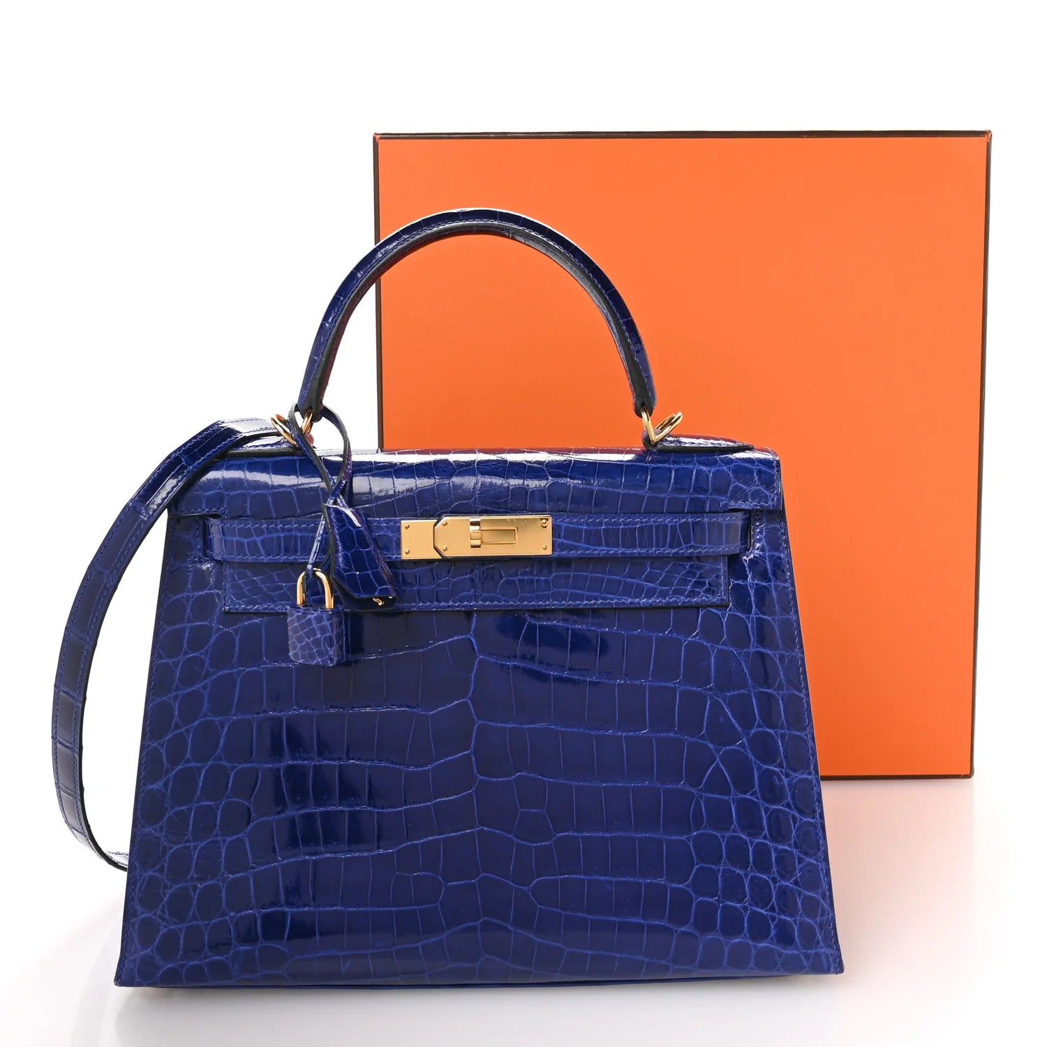 Shiny Niloticus Crocodile Kelly Sellier 28 Bleu Electrique