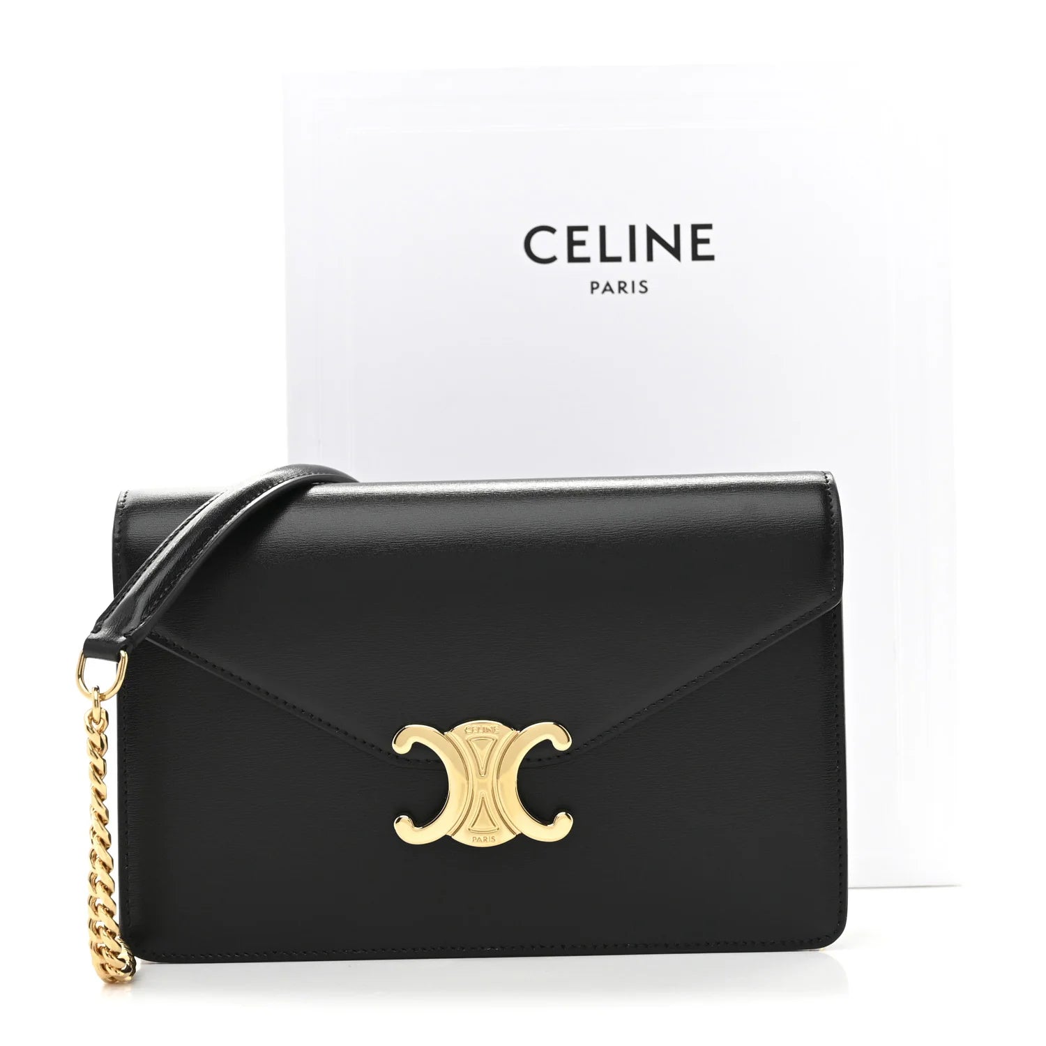 Shiny Calfskin Triomphe Margo Wallet on Chain Black