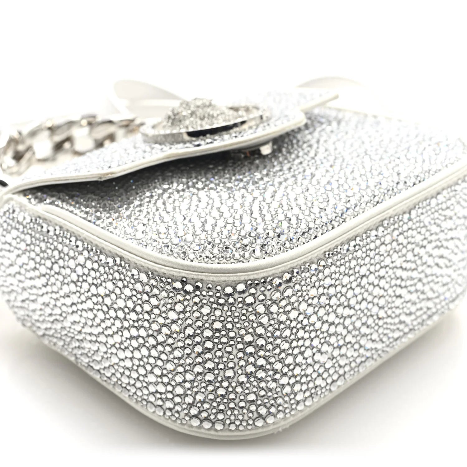 Satin Crystal Studded Mini La Medusa Bag White