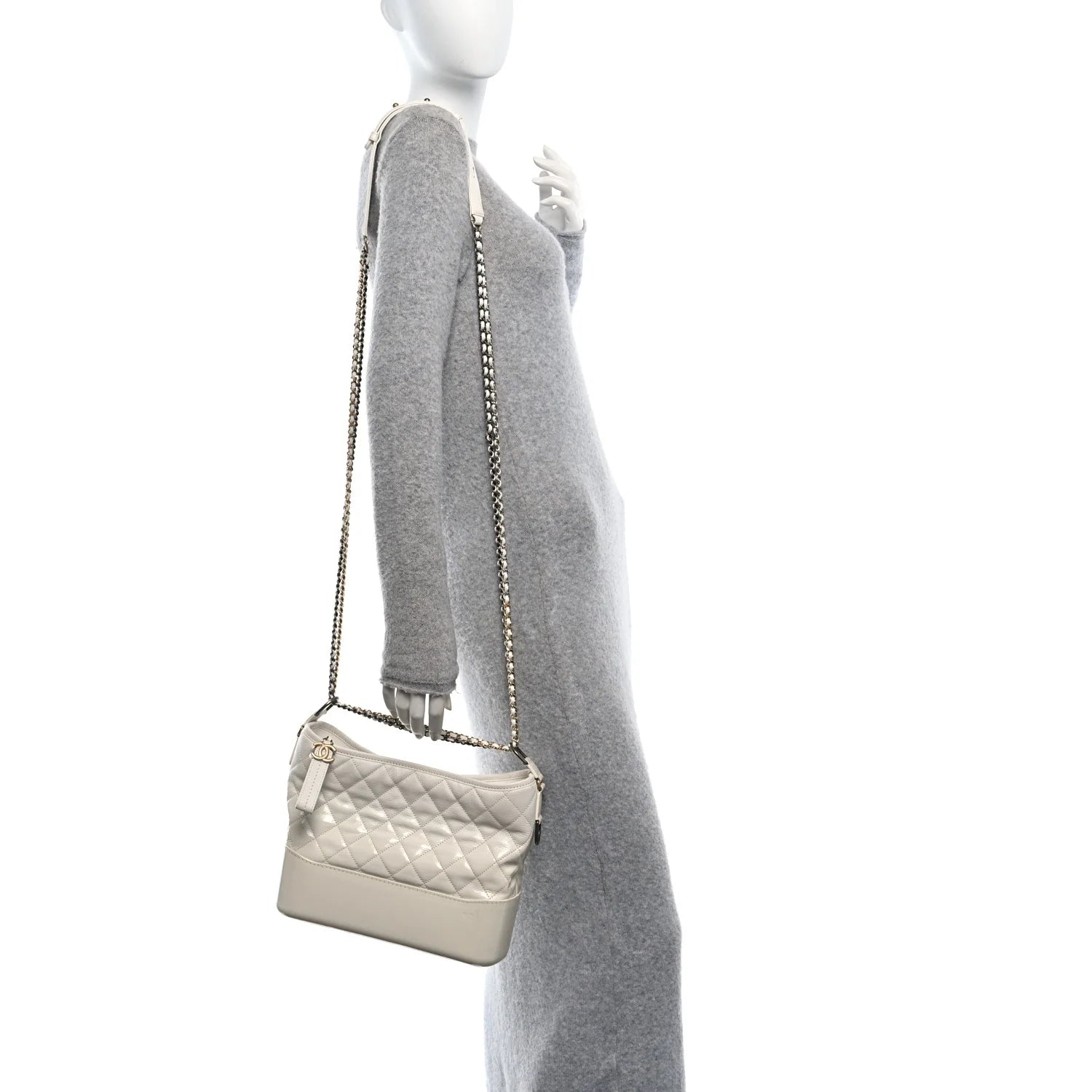 Patent Goatskin Quilted Medium Gabrielle Hobo White