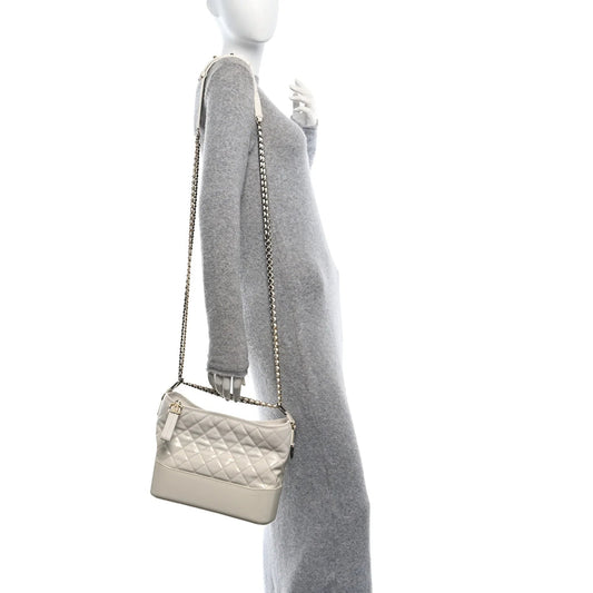 Patent Goatskin Quilted Medium Gabrielle Hobo White