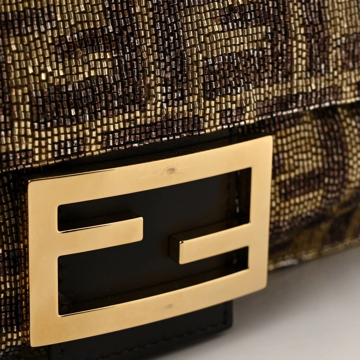 Vitello King Beaded Zucca Baguette Mogano Panna Ebano