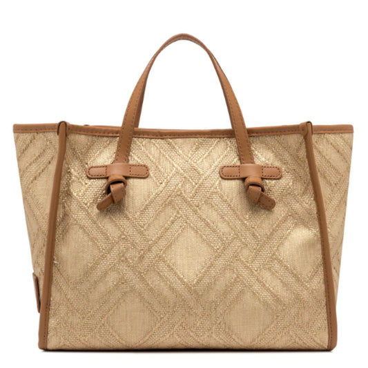 MARCELLA 32 SHOPPING BAG in RAFFIA and COTTON JACQUARD FABRIC
